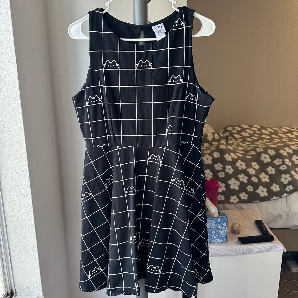 Pusheen Black Grid Skater Dress